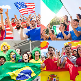 YOFANUP hotel, club, and street displays with 5x3 ft flags.