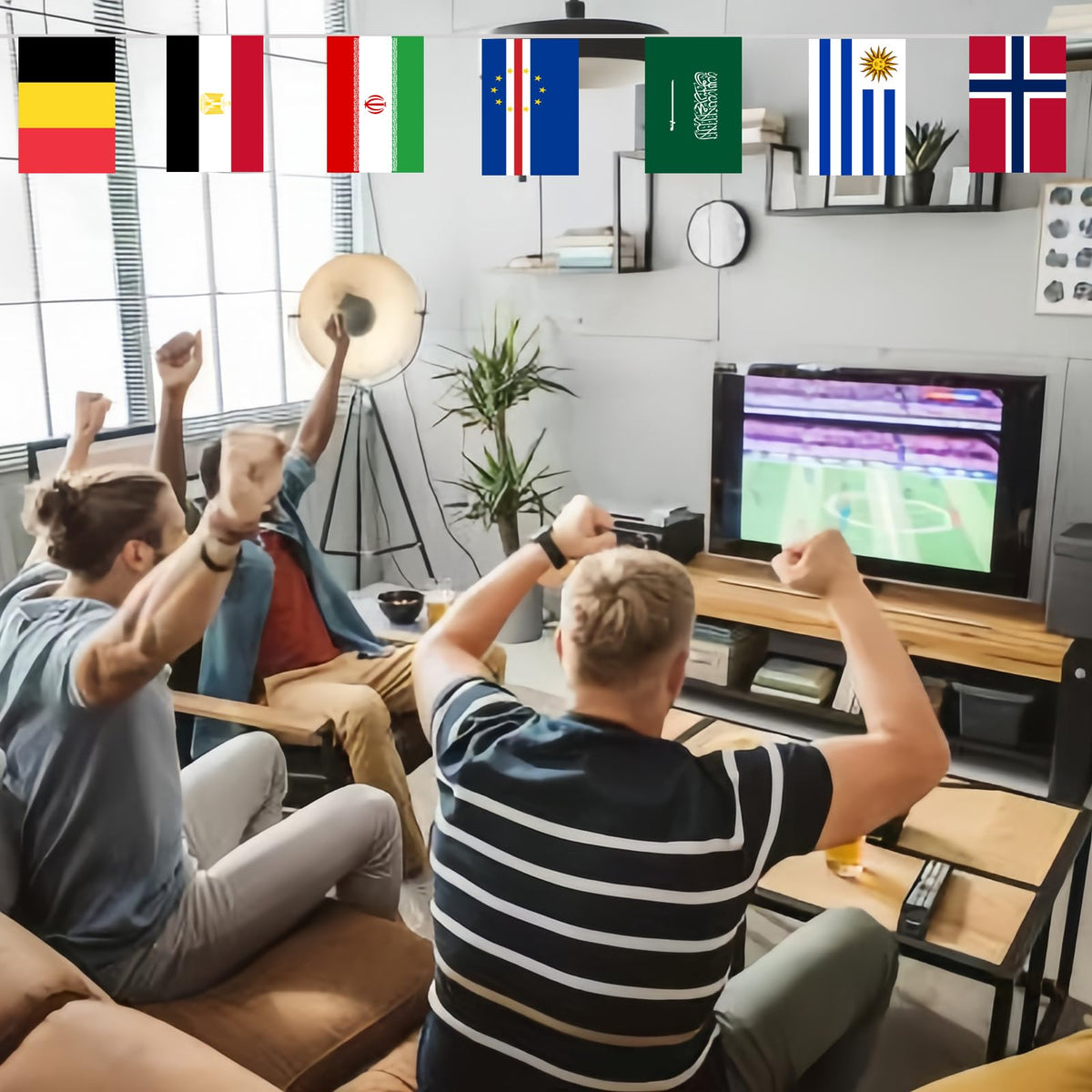 Restaurant and bar decor with YOFANUP 42-country bunting elevates World Cup ambiance.