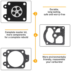 Diaphragm, gaskets, and seals laid out for WT-series carburetors
