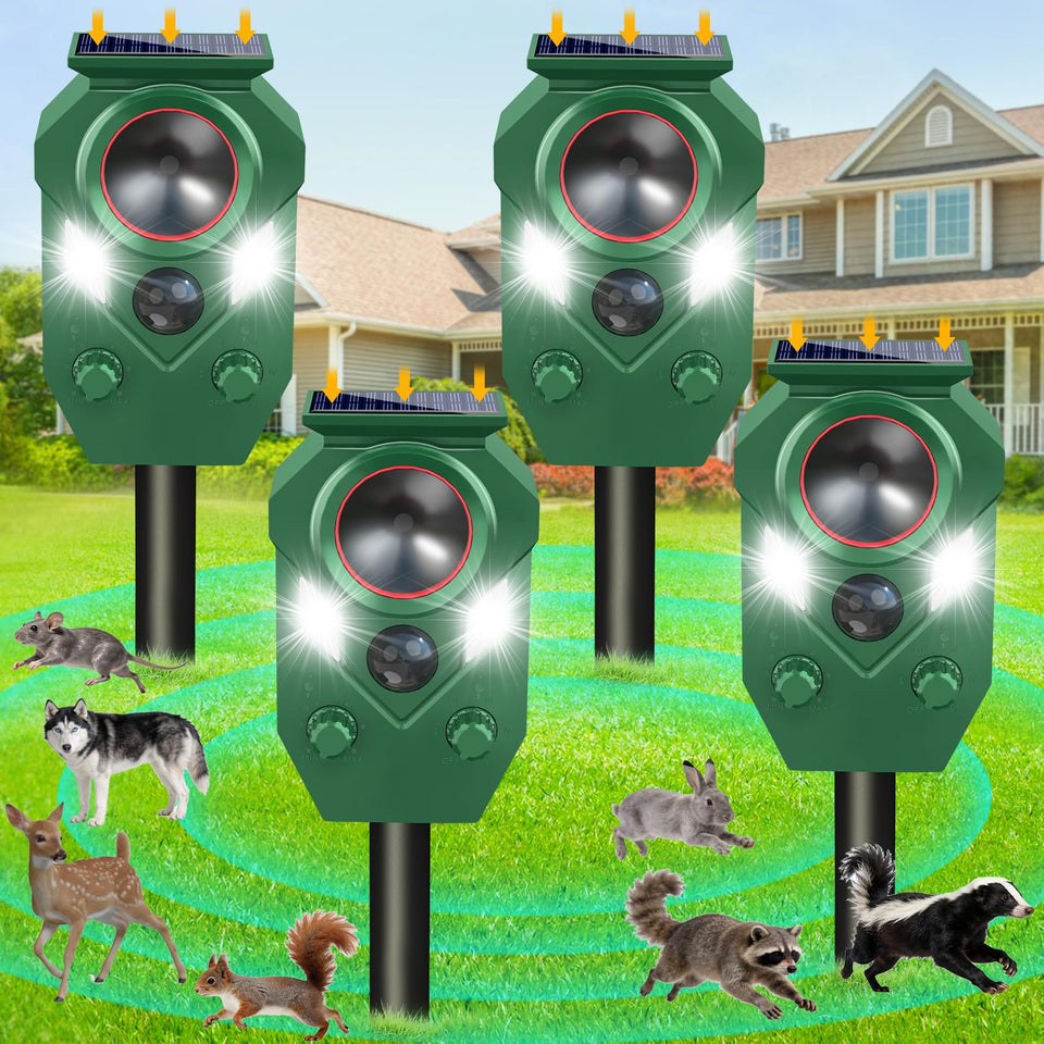 YOHHOS ultrasonic repeller close-up on solar panel for outdoor deterrence