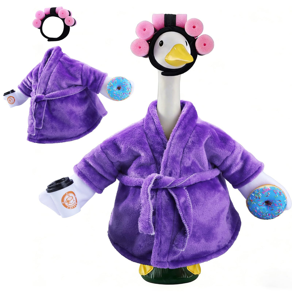 Yohome geese outfit set bathrobe with coffee cup donuts brightens porch geese display.