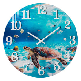 Yoiolclc outdoor clock with blue sea turtle face adds coastal charm to patios
