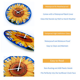 Yoiolclc sunflower wall clock hanging back slot enables easy outdoor mounting