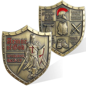 YOiqi Armour of God coin front—warrior symbolism for meaningful display.