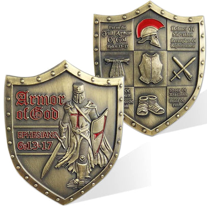 YOiqi Armour of God coin front—warrior symbolism for meaningful display.