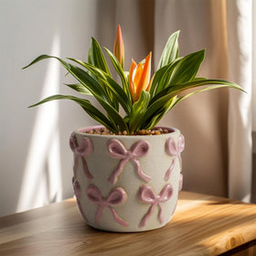 Yokiiimakiii pink bow ceramic pot for indoor plants with durable glaze