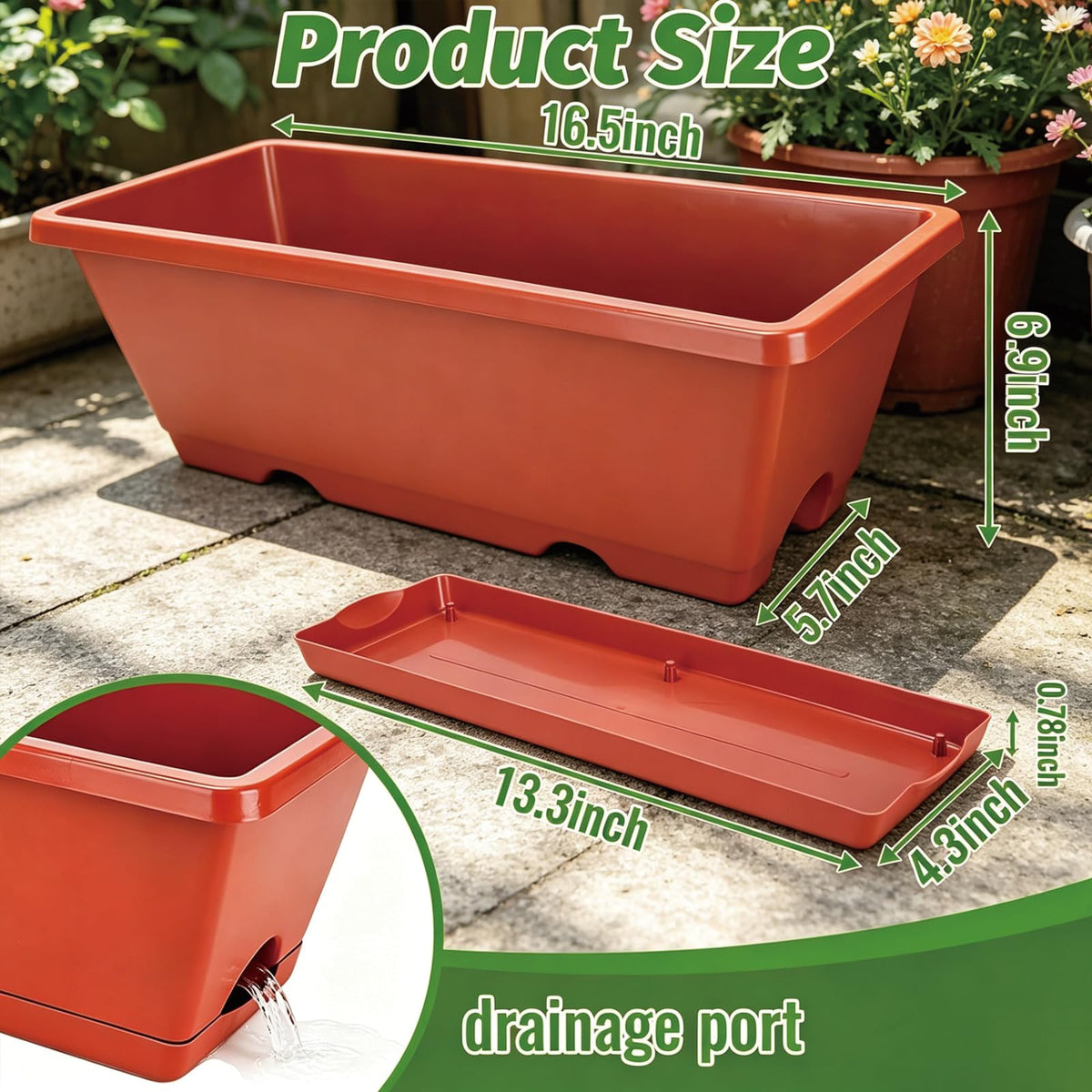 Yokodaza 17-inch rectangular planter suited for herbs, vegetables, and decorative blooms.