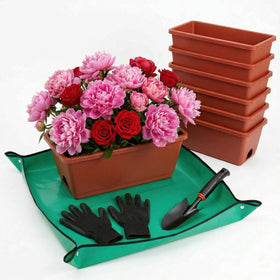 Yokodaza red window box planters seven-pack, full set for flexible indoor and outdoor gardening.