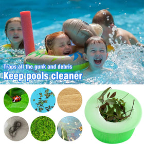 YOLAAH pool skimmer socks in use catching leaves and hair