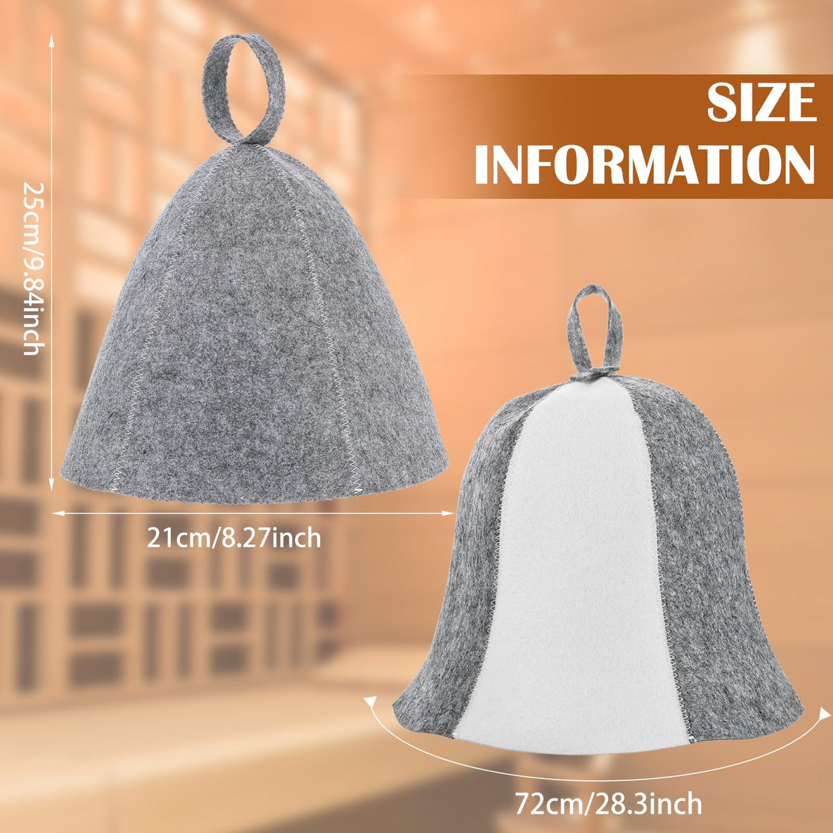 Yolev sauna hat gray-white side view highlighting breathable felt for extended spa sessions.
