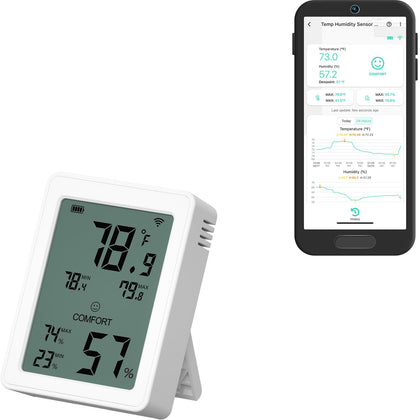 YoLink YS8023 with LCD display showing comfort level for quick room checks