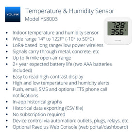YoLink temp sensor unit monitoring ambient temperature for fridge and room use.