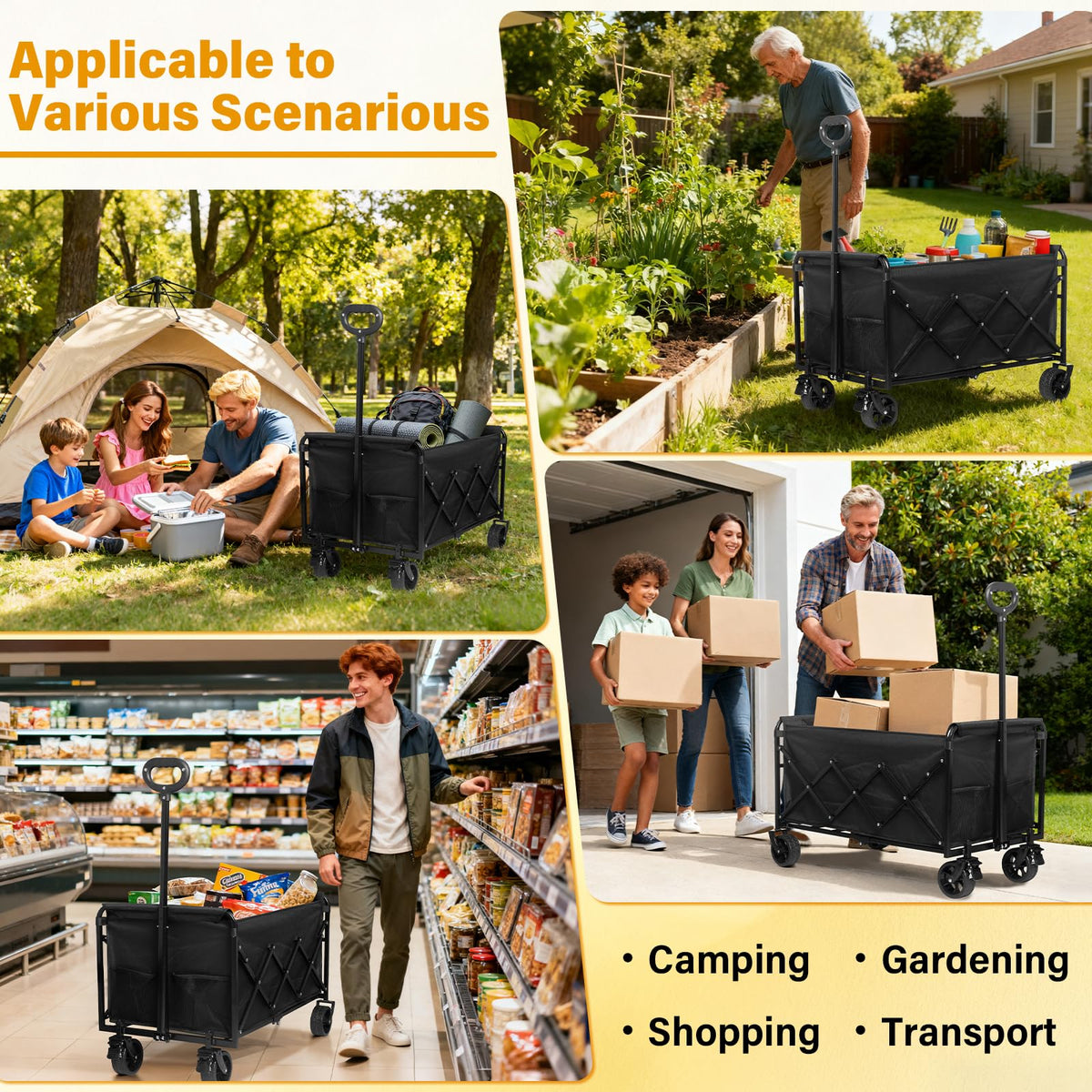 Yollber wagon shines on camping, garden, and market trips.