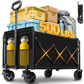 Yollber wagon with large cargo bed for bulk hauling on job sites.