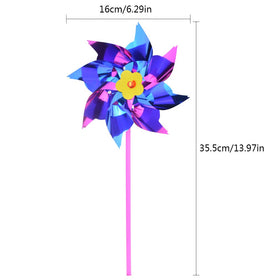 Yolyoo rainbow pinwheel showing 16 cm diameter for garden displays