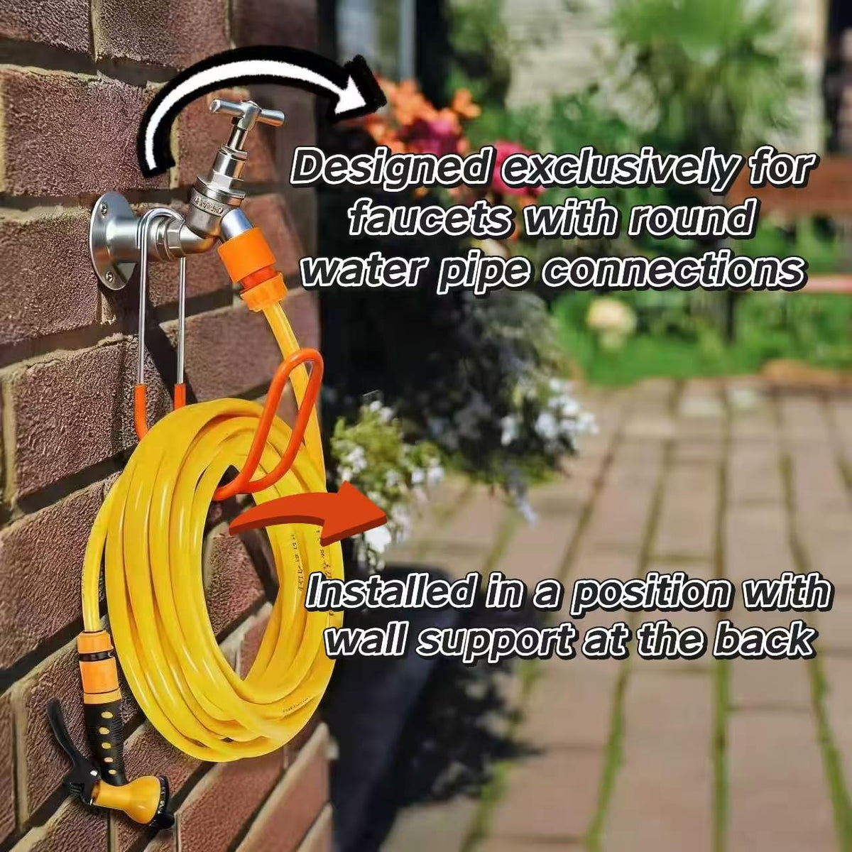Yoniccal hose holder supports expandable hoses for longer setups