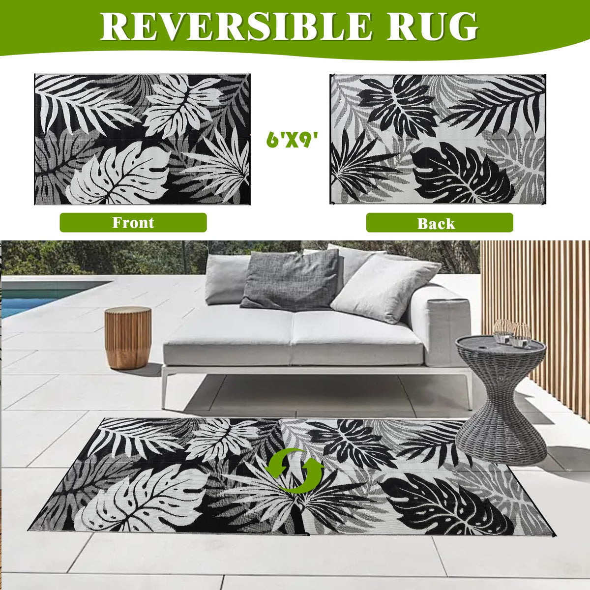 Yonile outdoor rug 6x9 ft waterproof and dustproof for outdoor use.