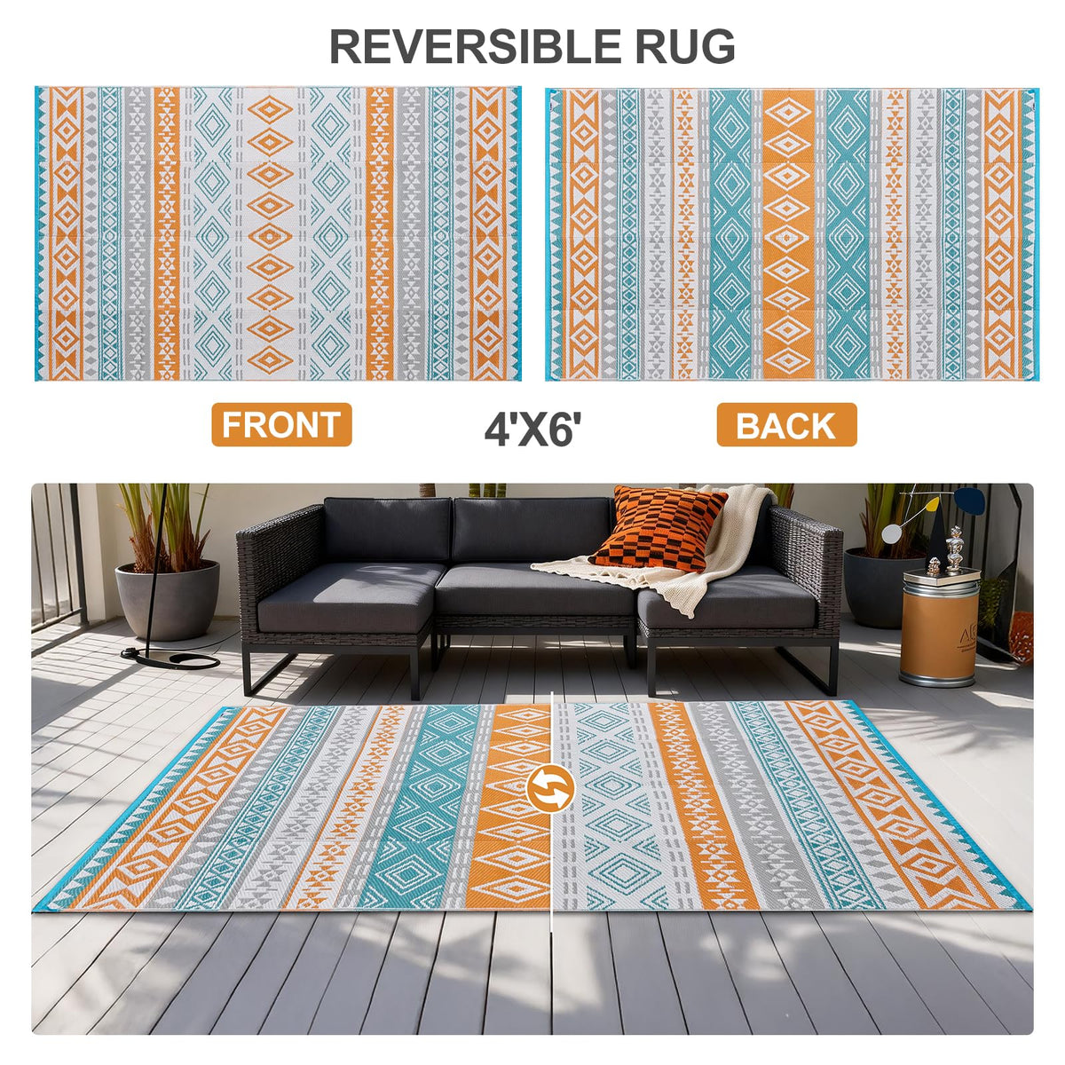 Yonile outdoor rug foldable design enables quick setup on patios.