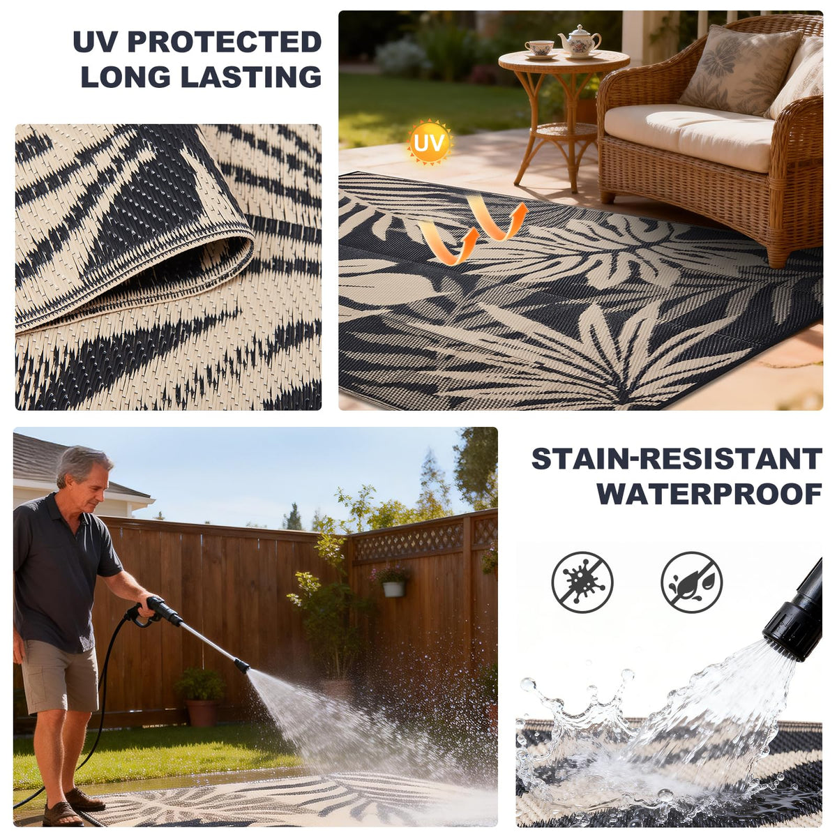 Waterproof, stain-resistant surface keeps YONILE rug looking fresh on sunny days