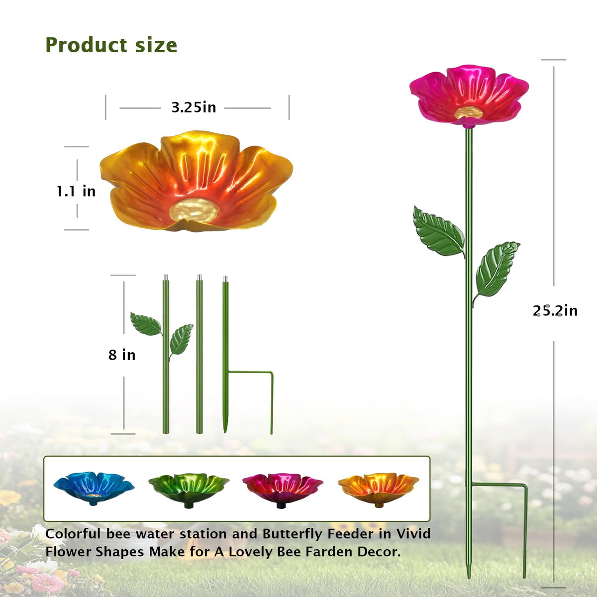 Yonisun bee watering station blue flower design adds color to outdoor spaces