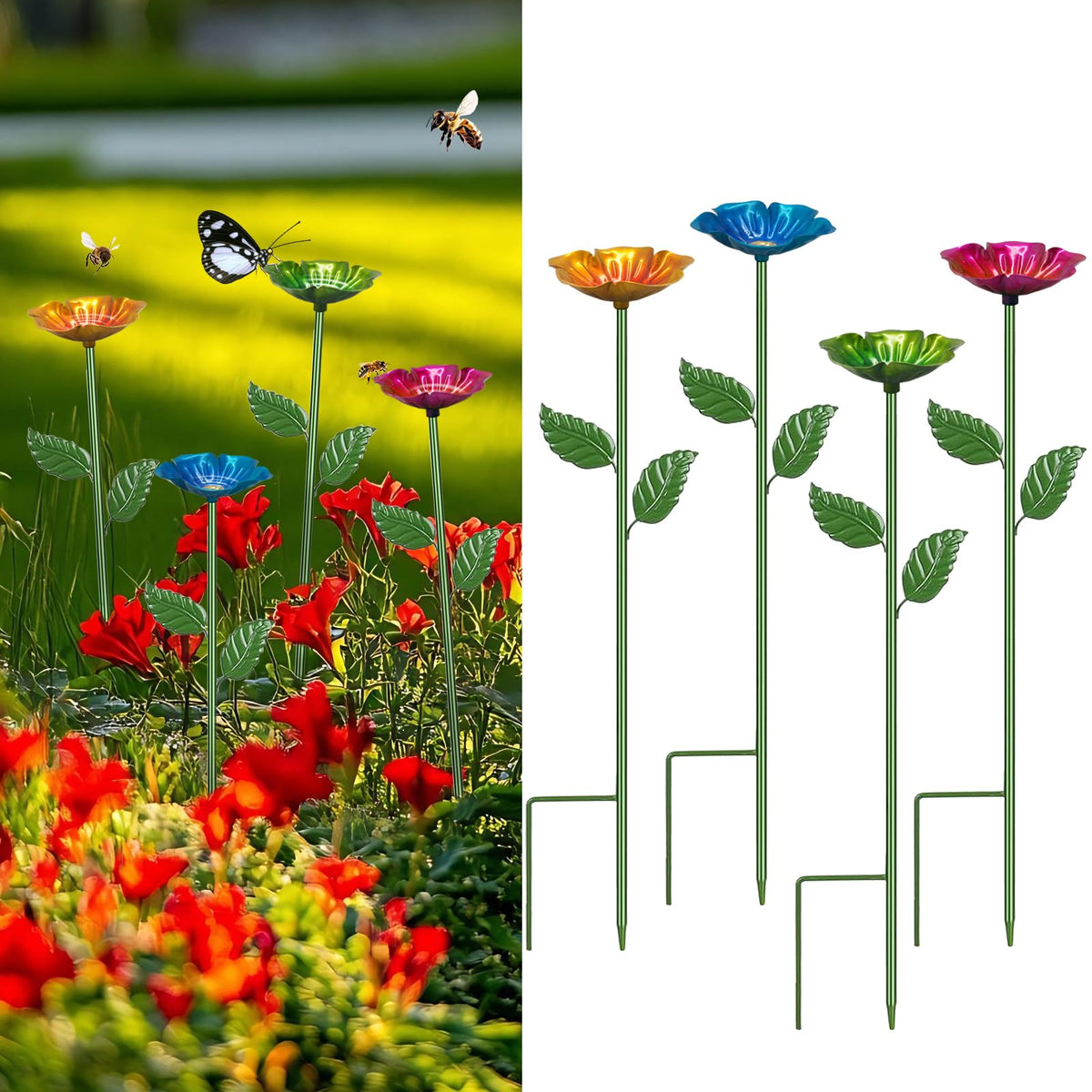 Yonisun bee watering station red flower design attracts pollinators in the garden