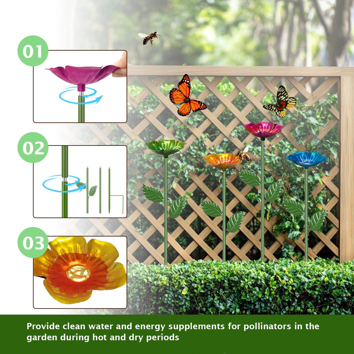 Yonisun bee watering station yellow flower design brightens patios and borders