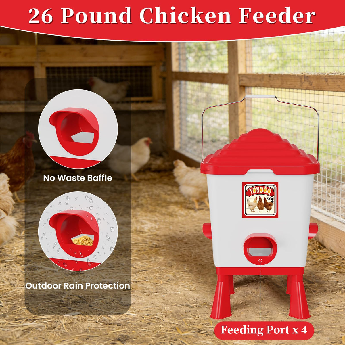 YONOOQ anti-roosting lid helps keep feed cleaner by discouraging roosting.