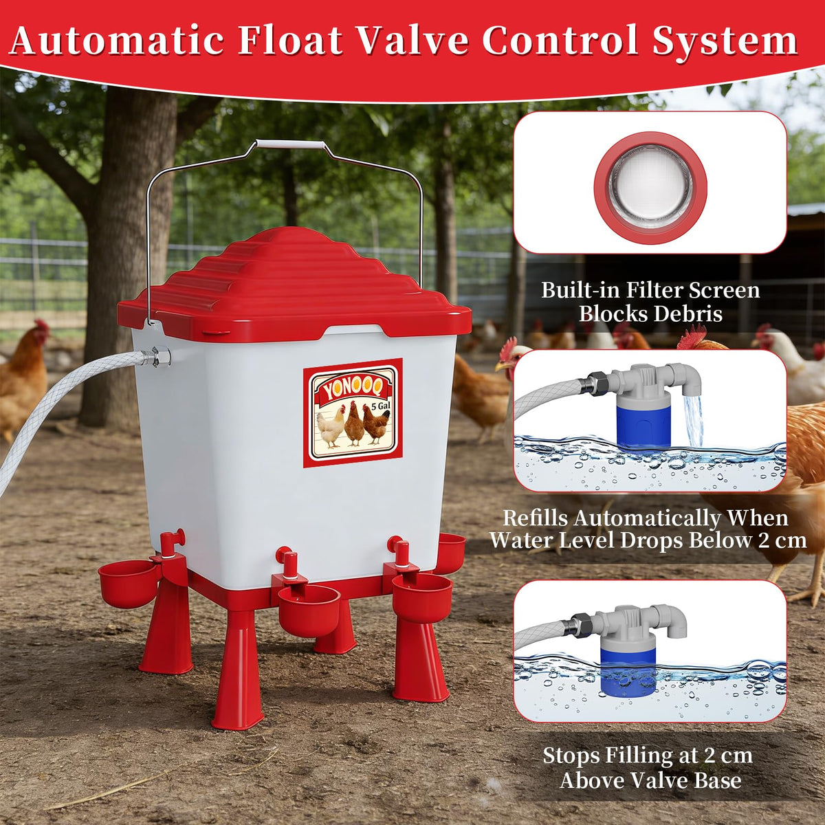 YONOOQ rain-proof wide-mouth design keeps feed dry and fresh during wet weather.