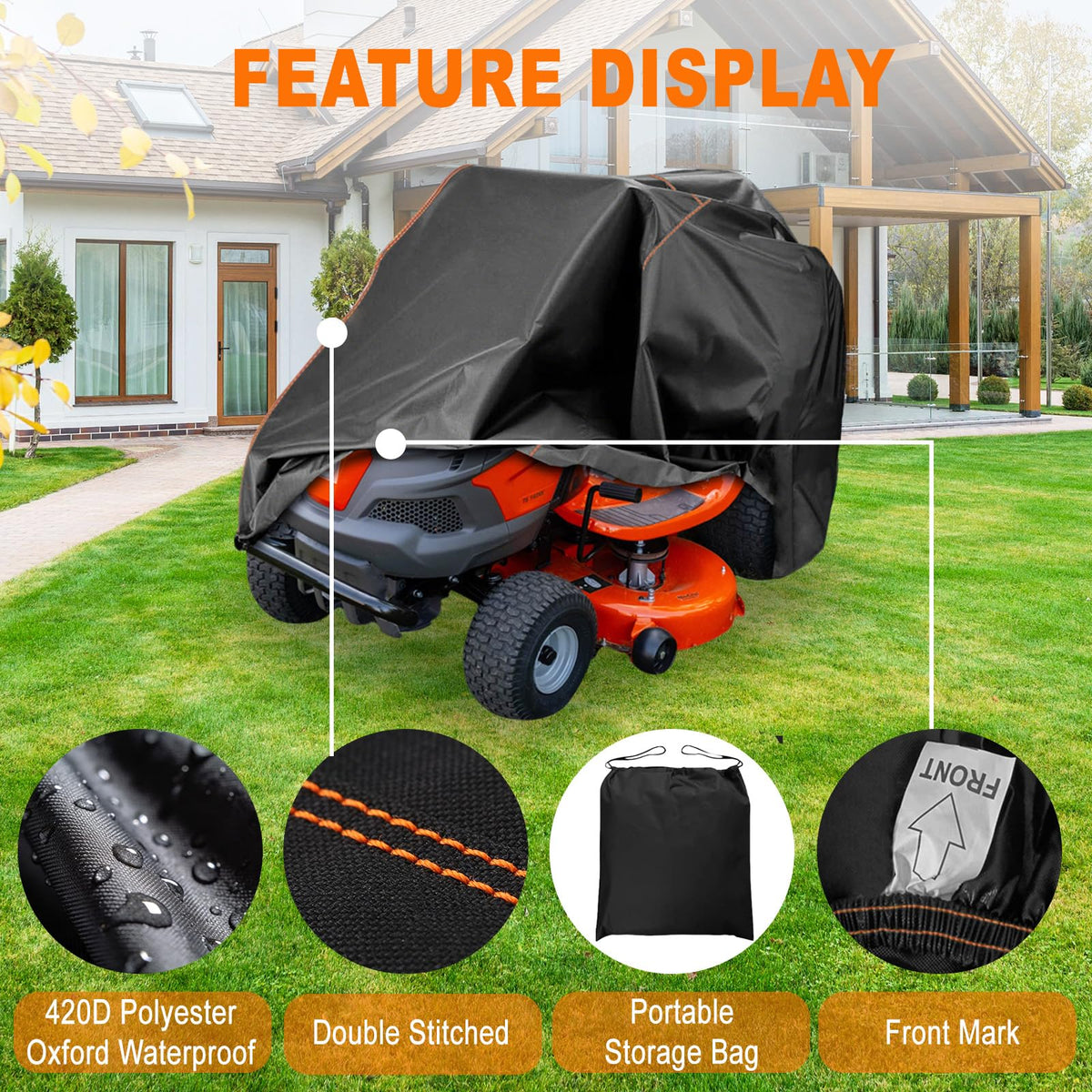 YONQIFON Outdoors mower cover waterproof and windproof to resist rain and wind