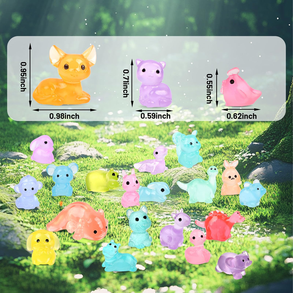 Yonseng resin terrarium glow figures add whimsy to micro landscapes.
