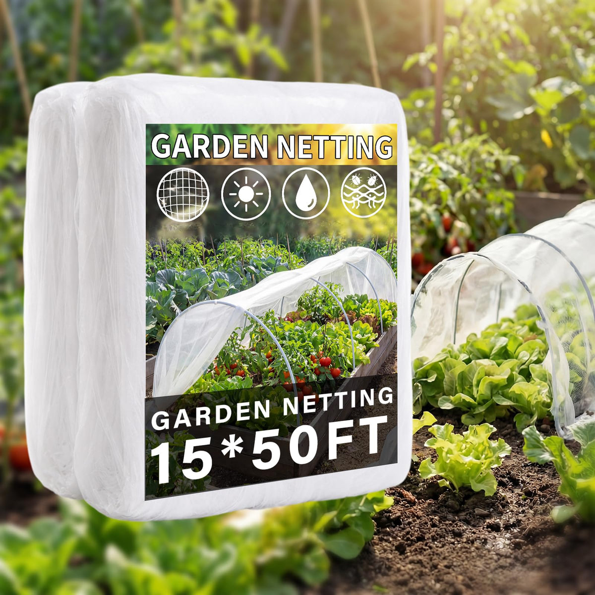 Yoojahow garden netting 15x50 ft protects vegetables from pests and birds while letting sunlight through