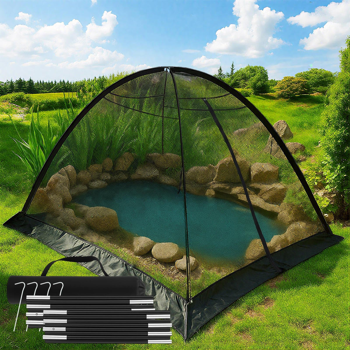 Yoojahow pond cover dome net 8x10 assembly showing easy setup and secure shelter.