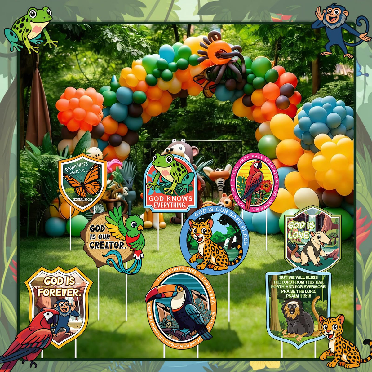 Yookeer 9-piece VBS sign kit enriches Rainforest Falls decor with nine animal designs