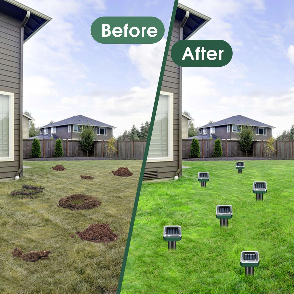 Ultrasonic deterrent stake emitting pulses for moles and gophers