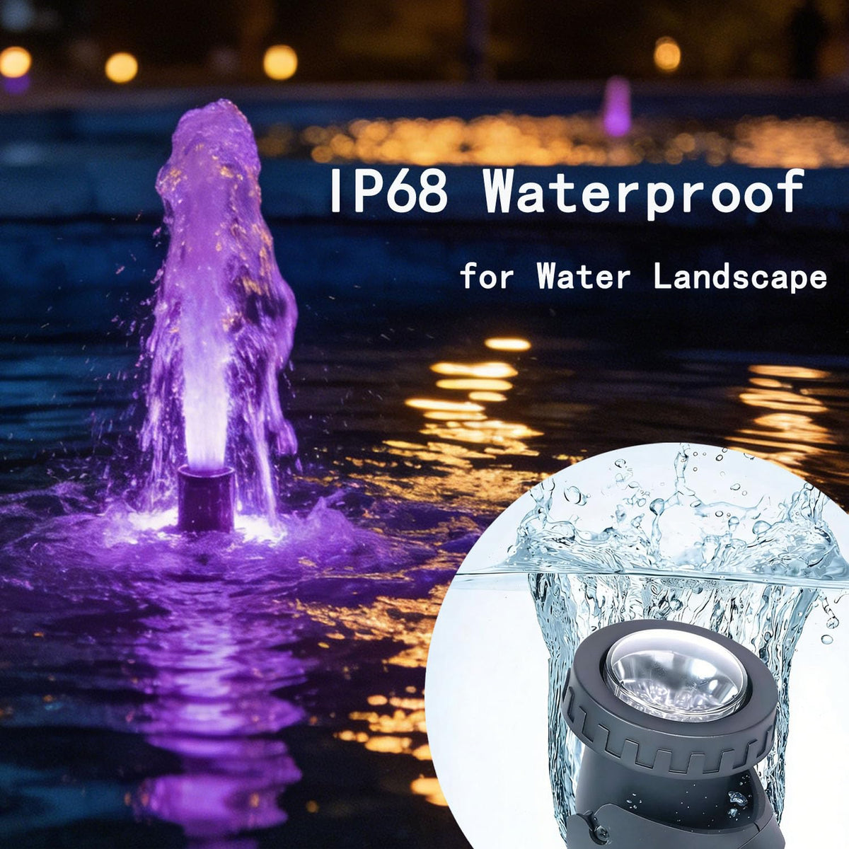 Yoosuml RGB pond light with timer mode creates dynamic water features after dark.