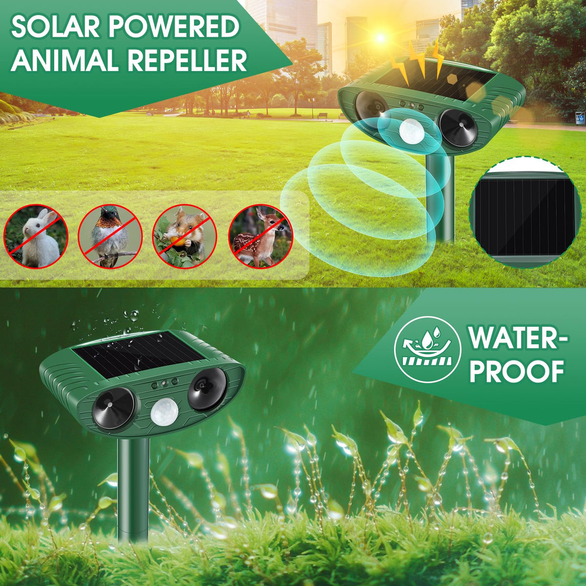 Yooyhhome 2-pack packaging illustrating versatile placement for lawns and beds.