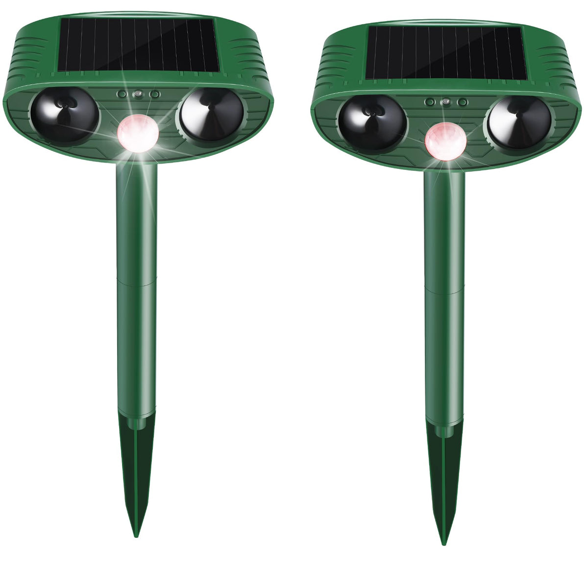 Yooyhhome solar animal repeller front view with motion sensor and LED deterring cats.