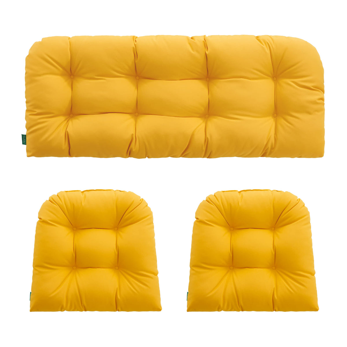 YOOZEKU loveseat cushion in yellow for all weather outdoor seating.