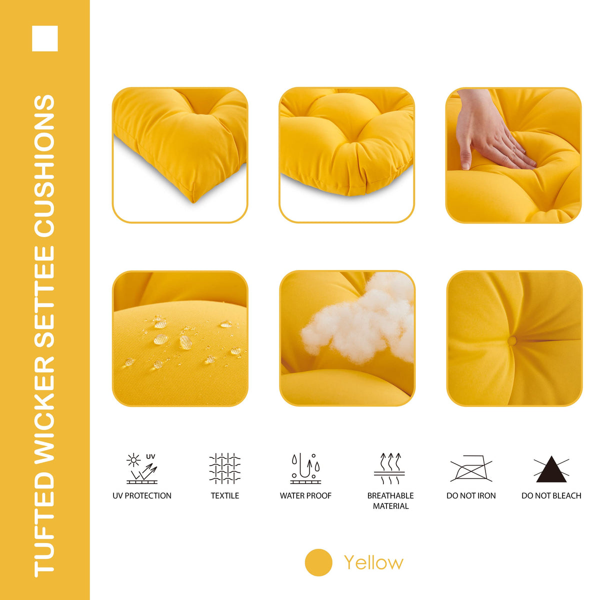 YOOZEKU replacement loveseat cushion in yellow for indoor or outdoor setups.