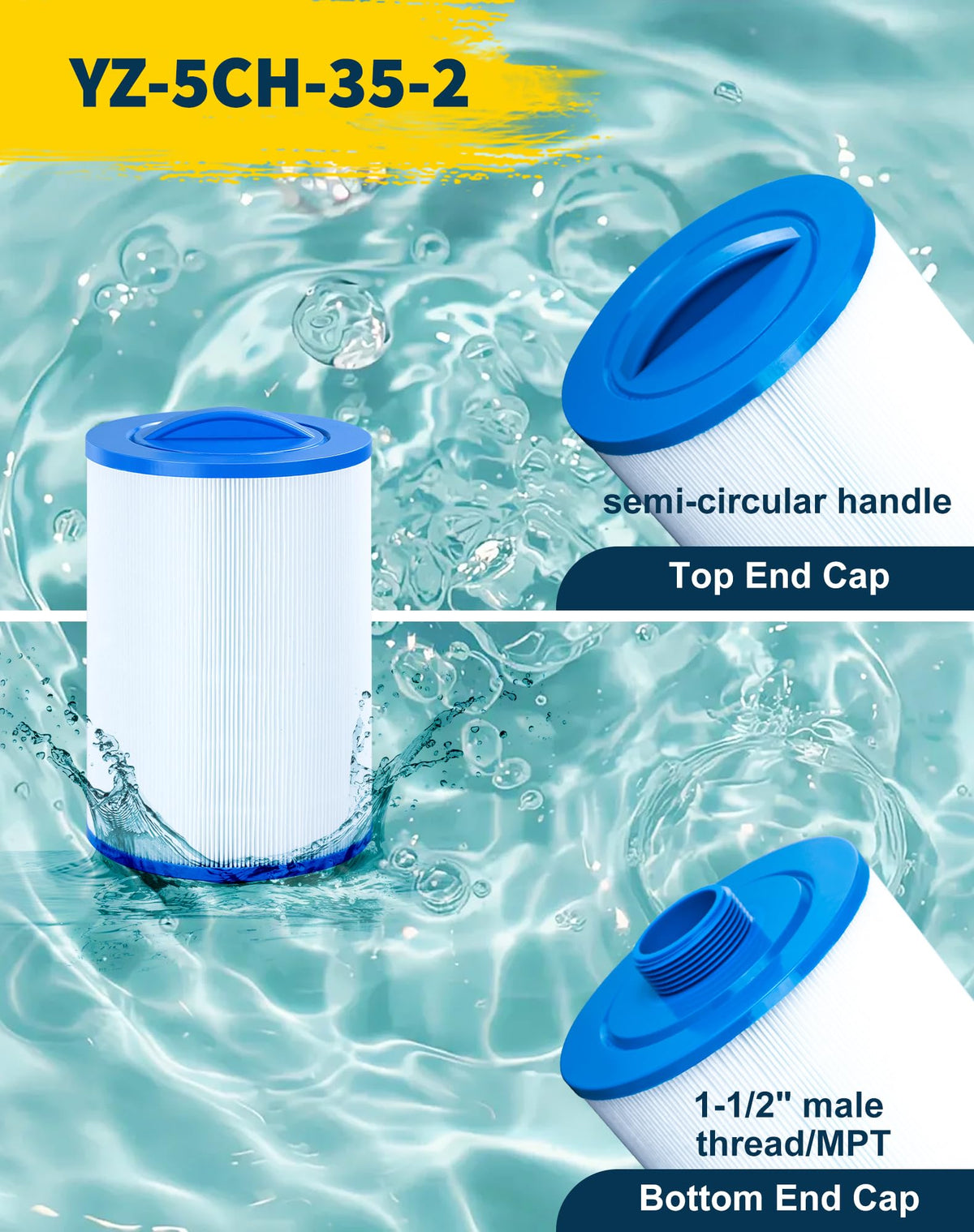 Yoozell 5CH-35 filter has 35 sq ft filtration area for thorough cleansing
