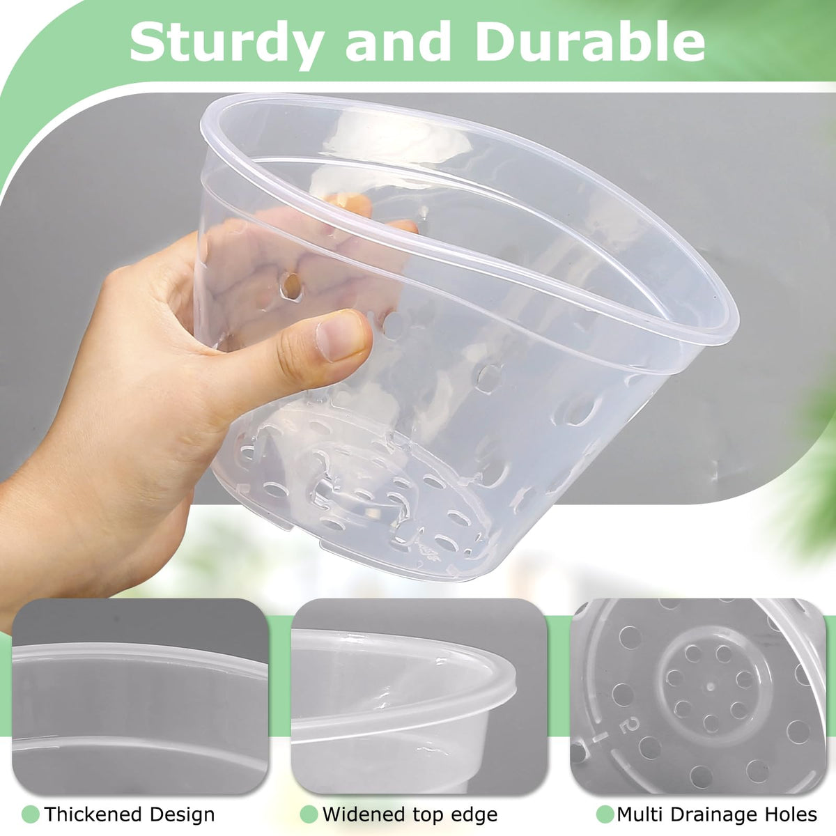 YOPIKUU clear orchid pot showing side and bottom ventilation for healthy airflow.
