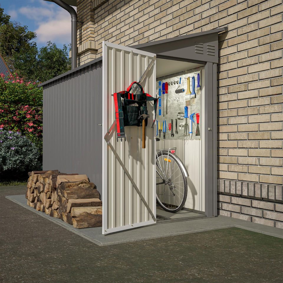 YOPTO 4x8 lean-to shed front view, space-saving for tight patios.