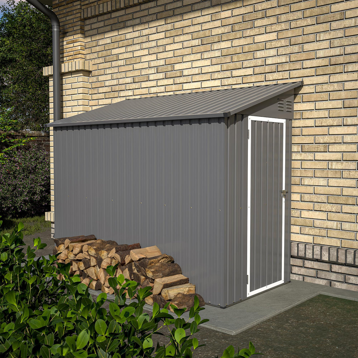 YOPTO lean-to shed side-yard fit, ideal for narrow outdoor corners.