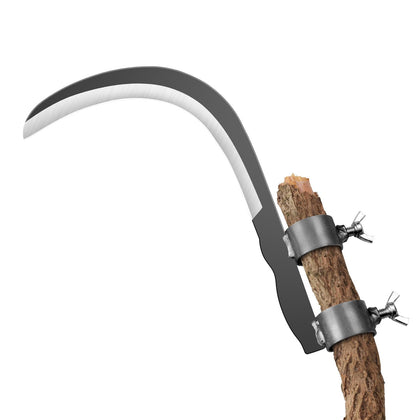 Yoraira steel straw sickle with wooden handle for precise weed removal.
