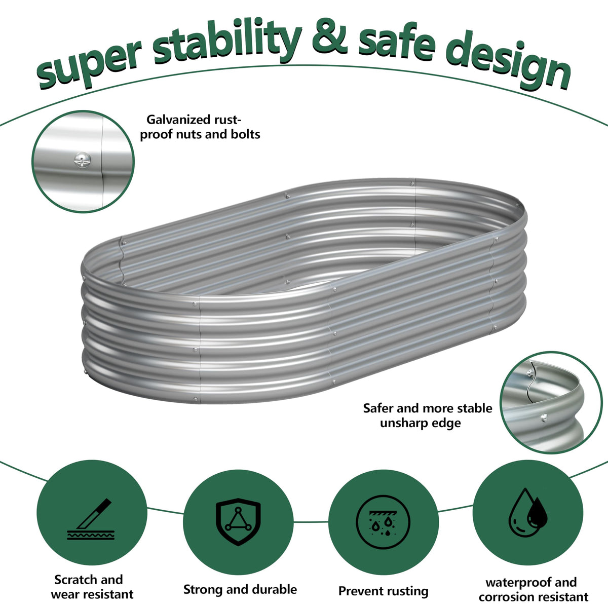 Yortrek galvanized raised garden bed frame detail highlighting reinforced construction