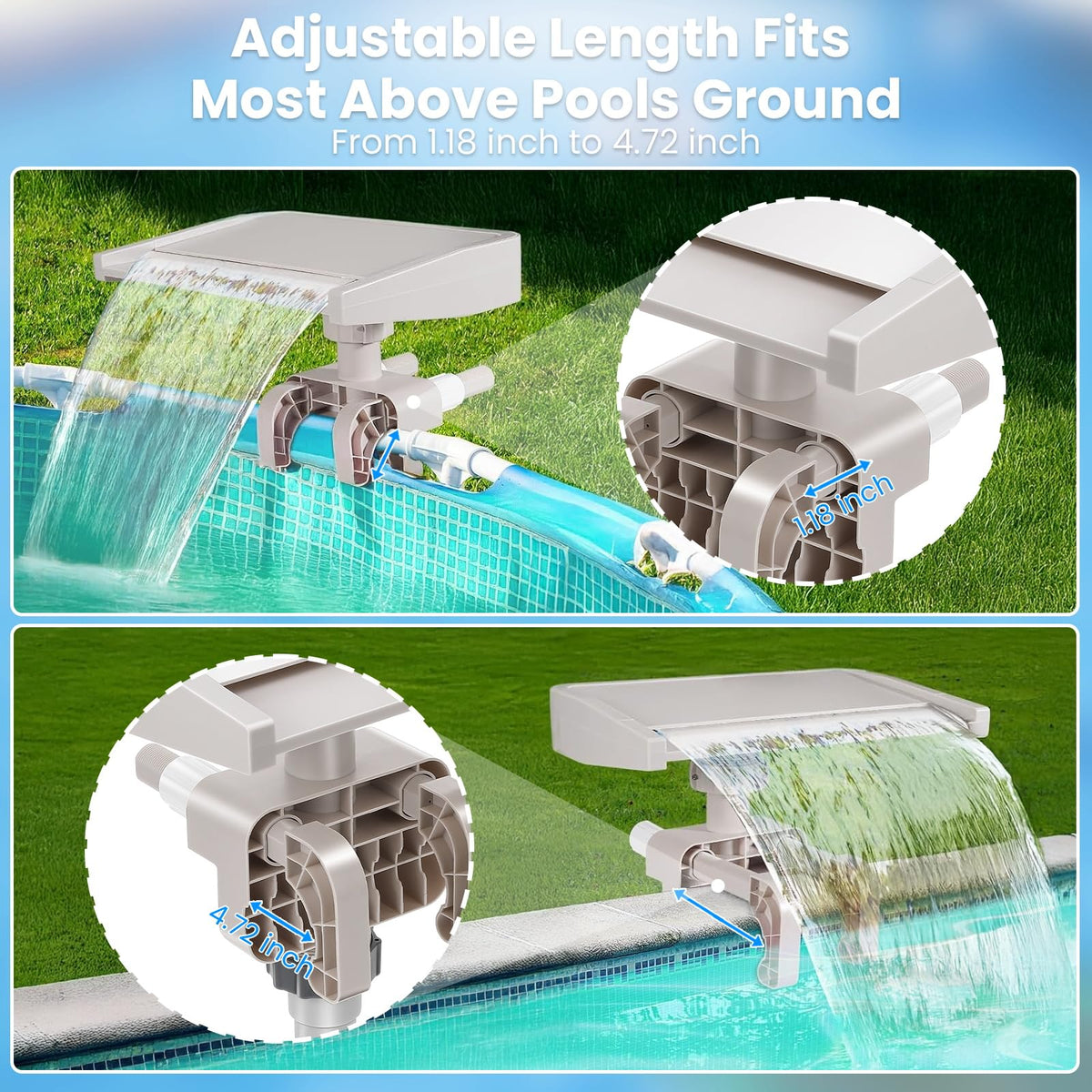 YOSN adjustable clamps secure the fountain across various pool edge widths.