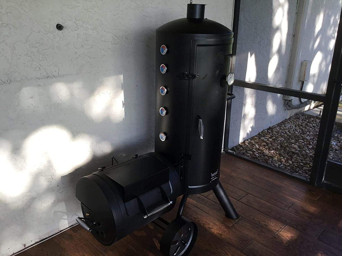 YOTOM charcoal grill temperature gauge helps monitor heat for even searing.