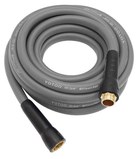 YOTOO heavy duty hose coiled view illustrates durability and easy handling for everyday watering tasks.