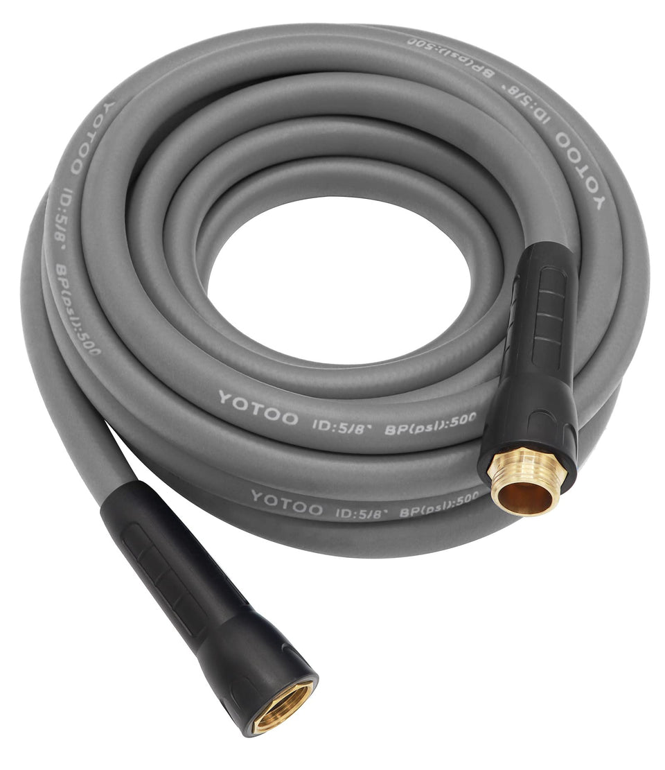 YOTOO heavy duty hose coiled view illustrates durability and easy handling for everyday watering tasks.