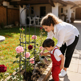 Yotoworth Garden Obelisk Trellis in matte black finish adds sleek style to any space.